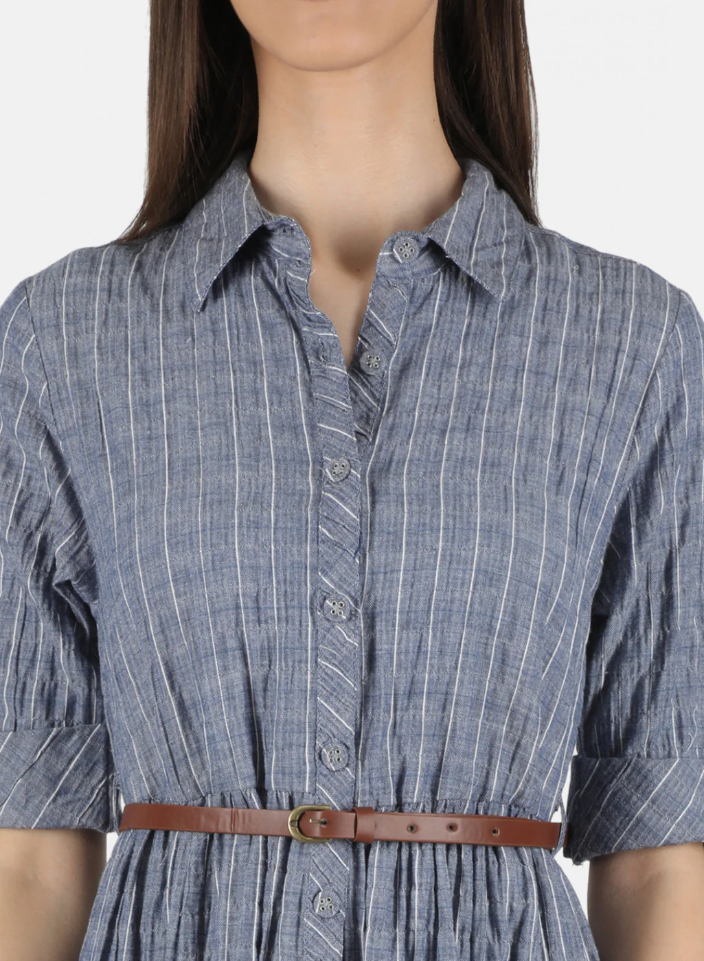Women Blue Check Dress - Image 5