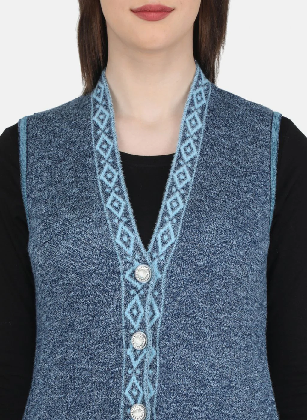 Women Blue Jaquard Cardigan - Image 5