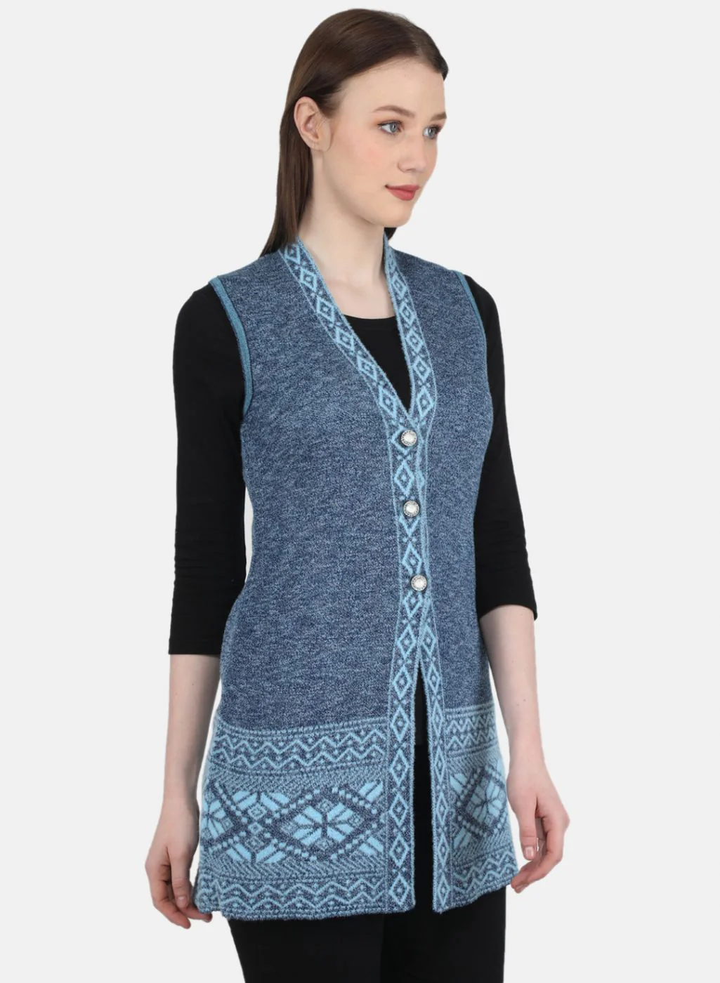 Women Blue Jaquard Cardigan - Image 6
