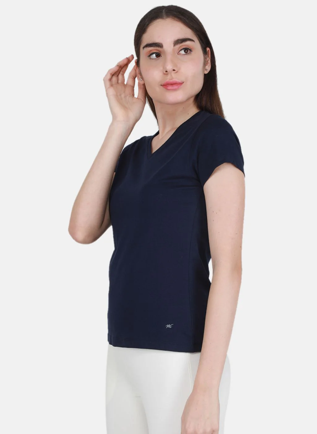 Women Blue & Off White Solid Top 2 Pc Set - Image 3