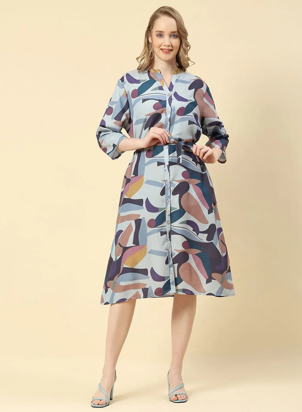 Women Blue Printed Dress - Image 2