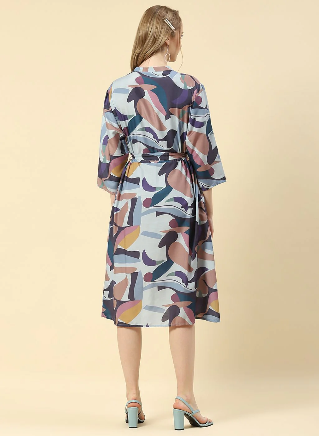 Women Blue Printed Dress - Image 5