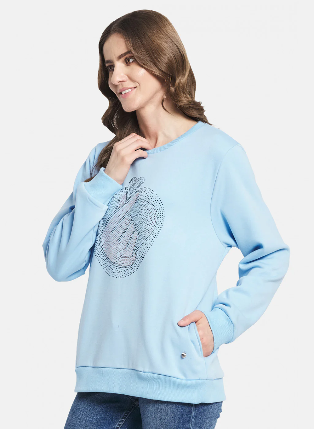Women Blue Printed Sweatshirt - Image 2