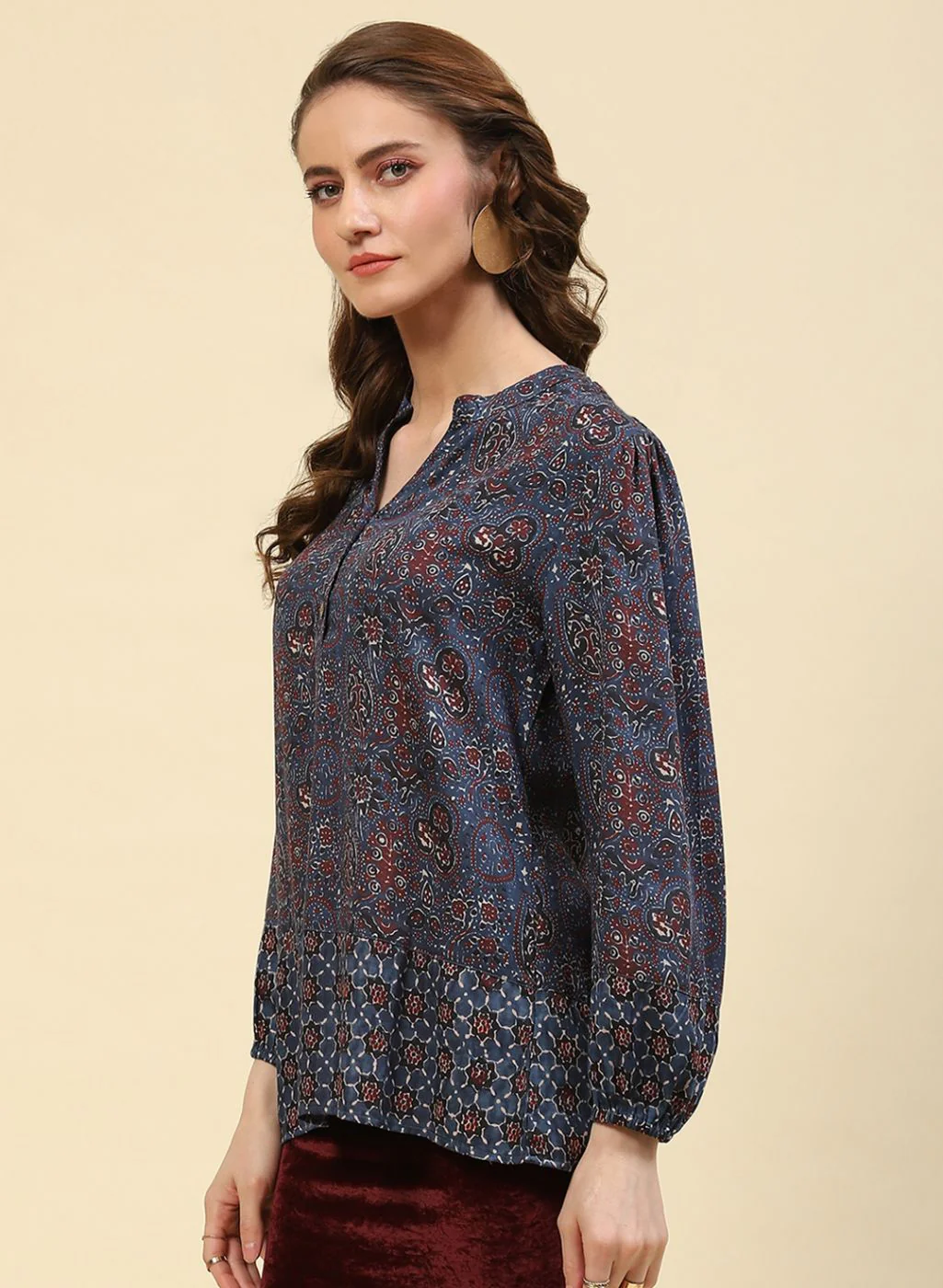 Women Blue Printed Top - Image 2