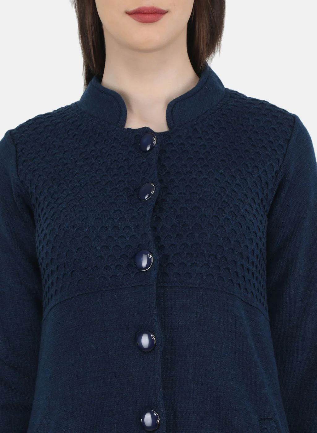 Women Blue Self Design Coat - Image 5