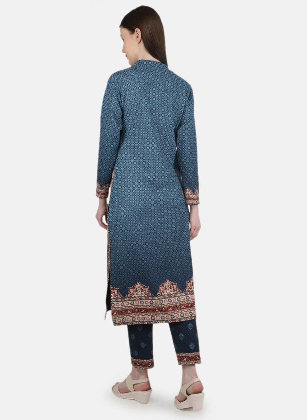 Women Blue Self Design Kurti+Lower Set - Image 3