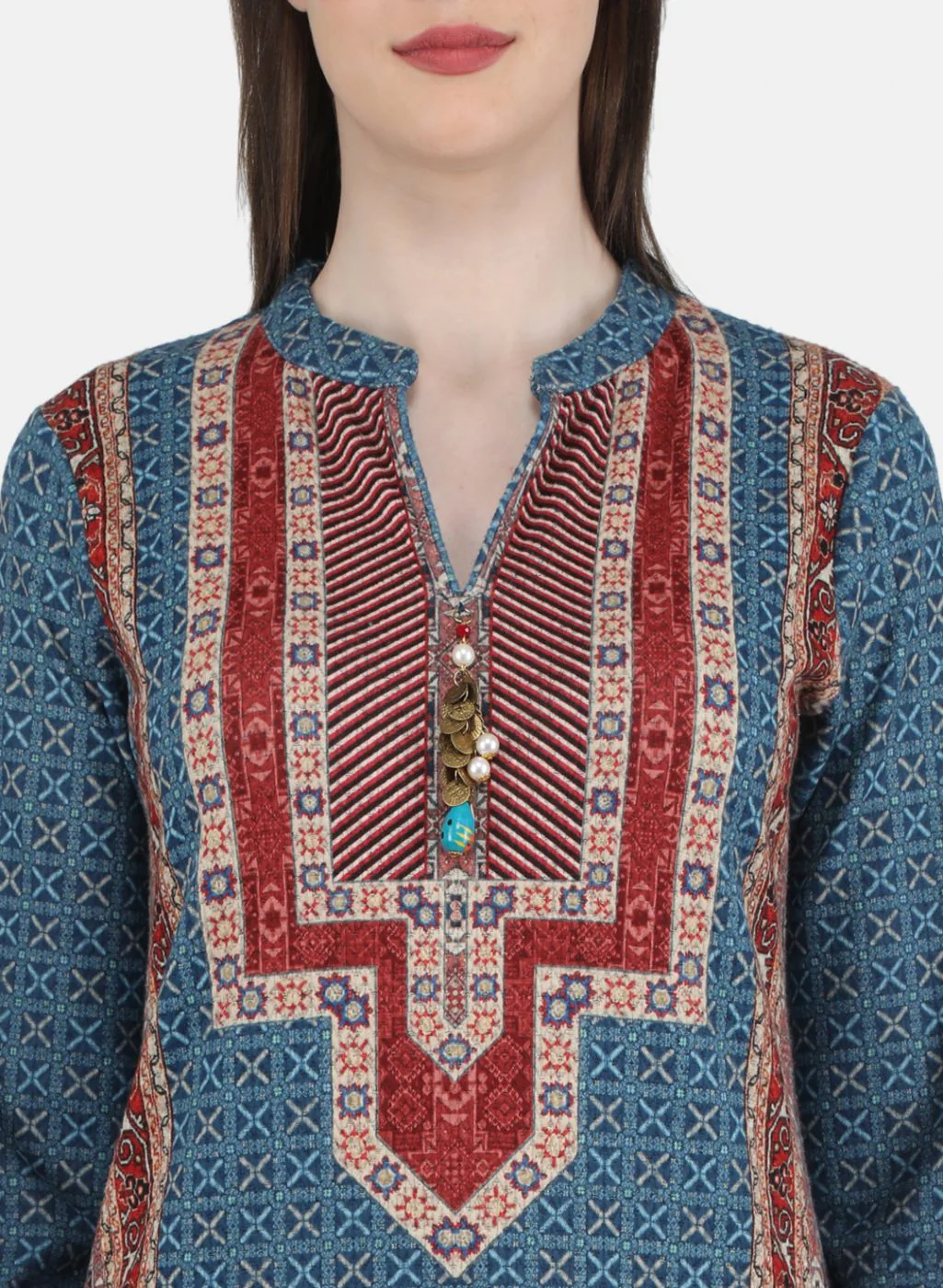 Women Blue Self Design Kurti+Lower Set - Image 6