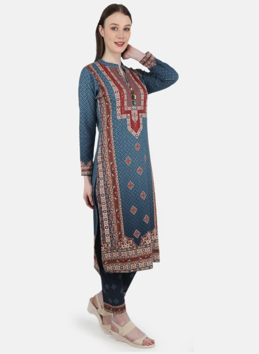 Women Blue Self Design Kurti+Lower Set - Image 7