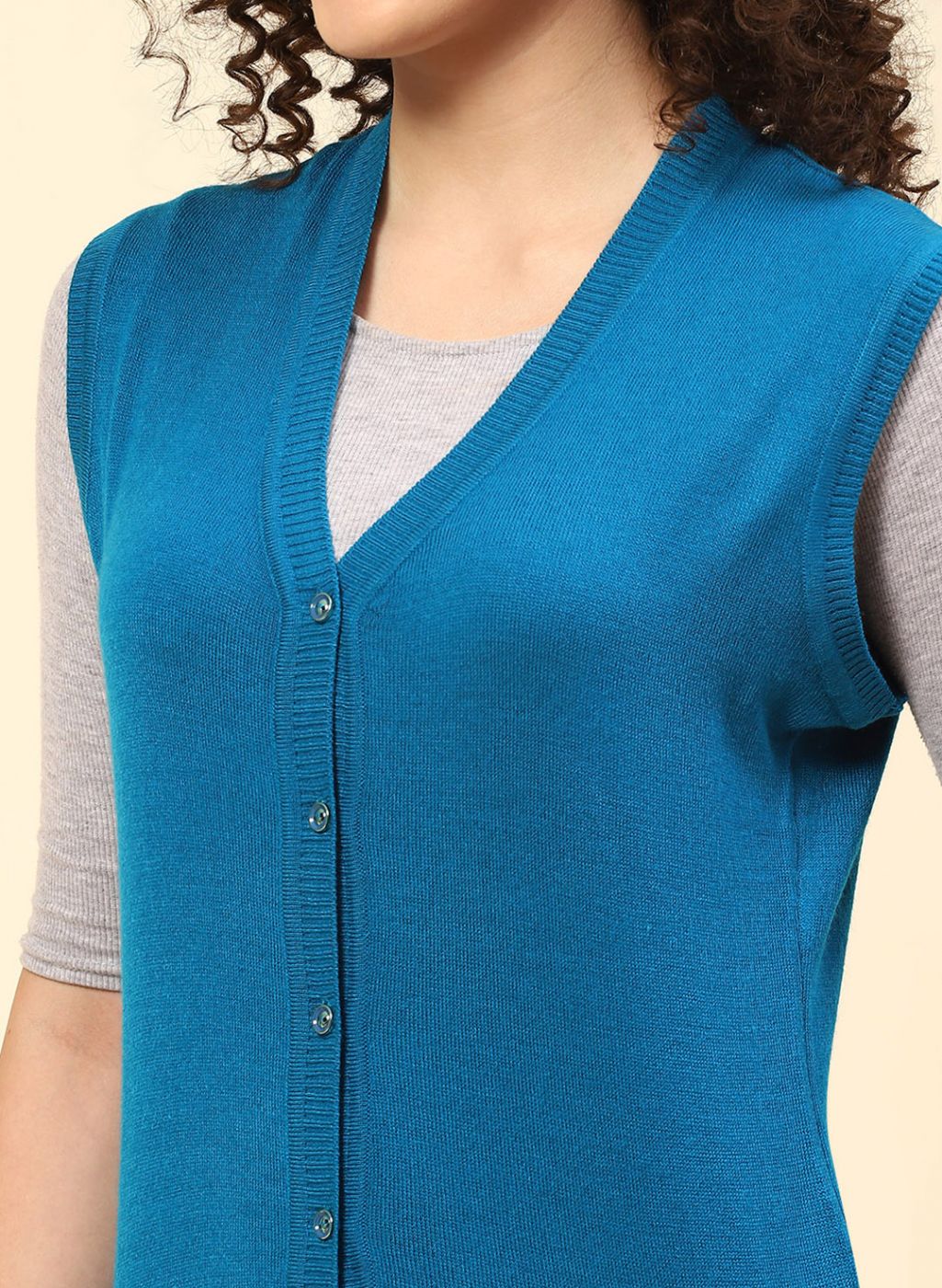 Women Blue Self Design Wool blend Cardigan - Image 6