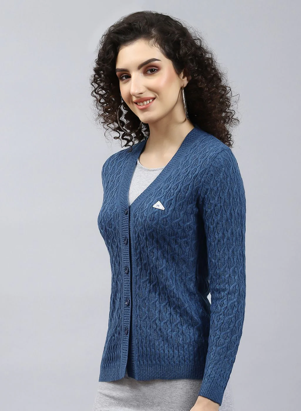 Women Blue Self Design Wool blend Cardigan - Image 3