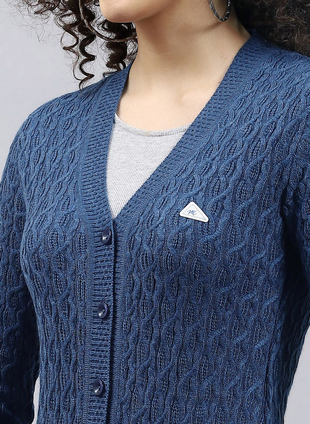 Women Blue Self Design Wool blend Cardigan - Image 6