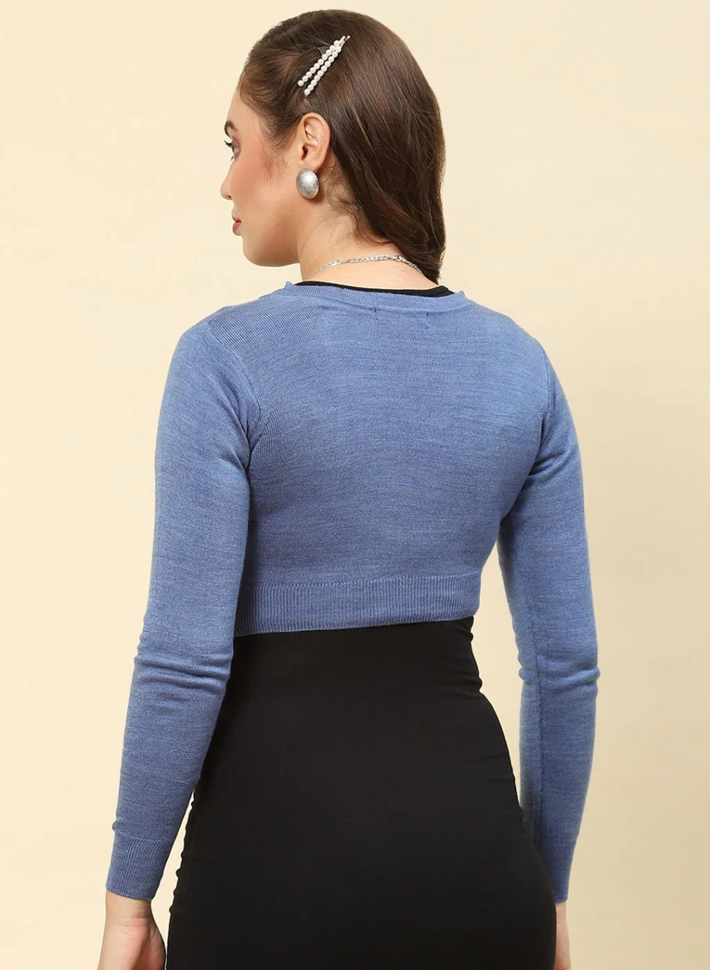 Women Blue Solid Blend wool Blouse - Image 5