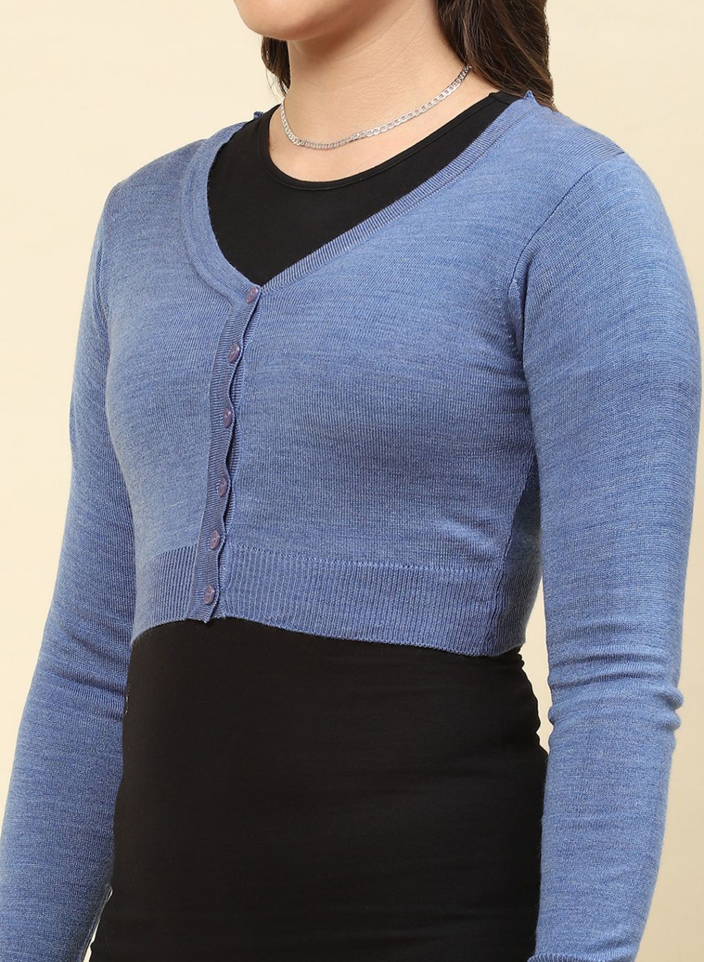 Women Blue Solid Blend wool Blouse - Image 6