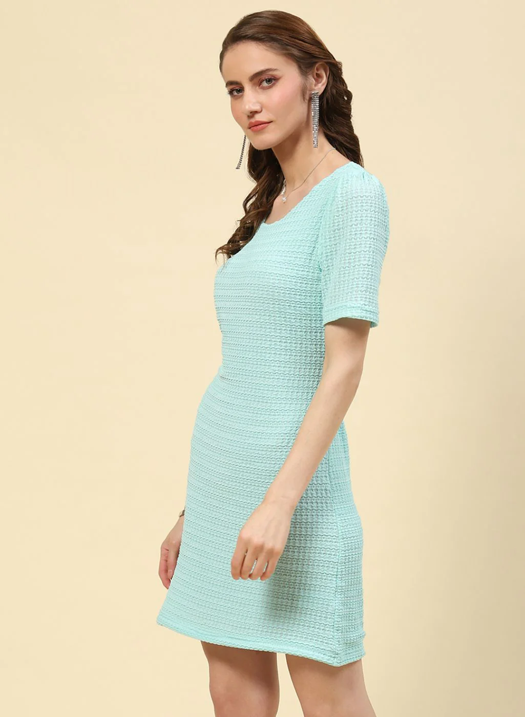 Women Blue Solid Dress - Image 3