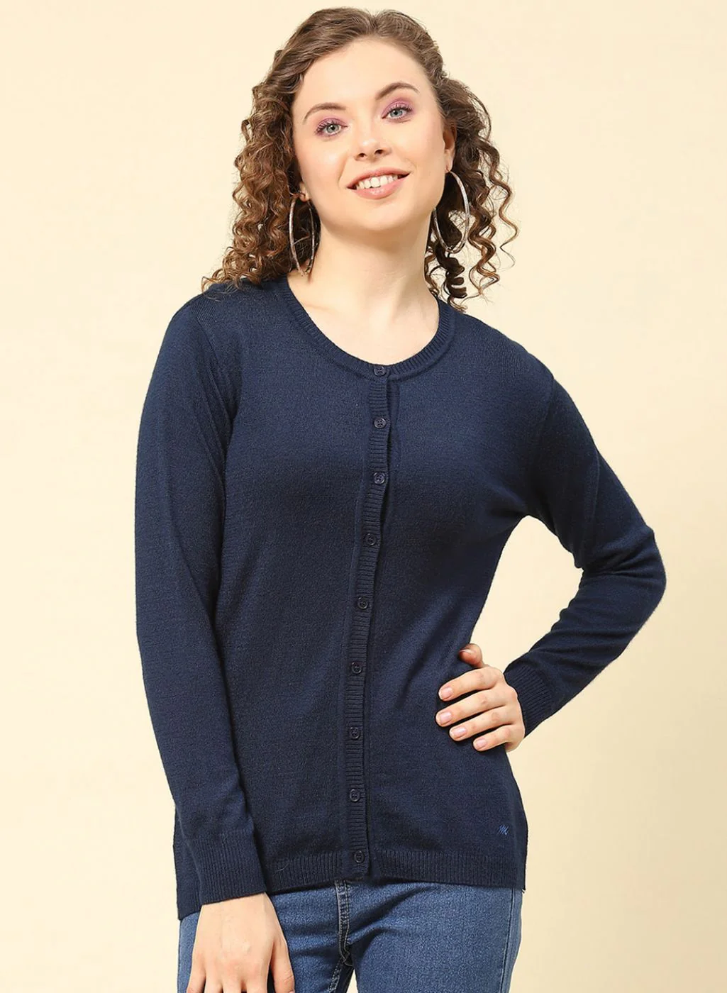 Women Blue Solid Modal Nylone Cardigan - Image 2