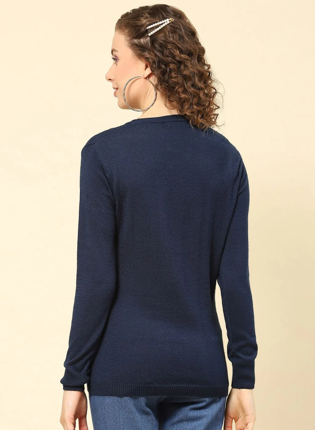 Women Blue Solid Modal Nylone Cardigan - Image 5