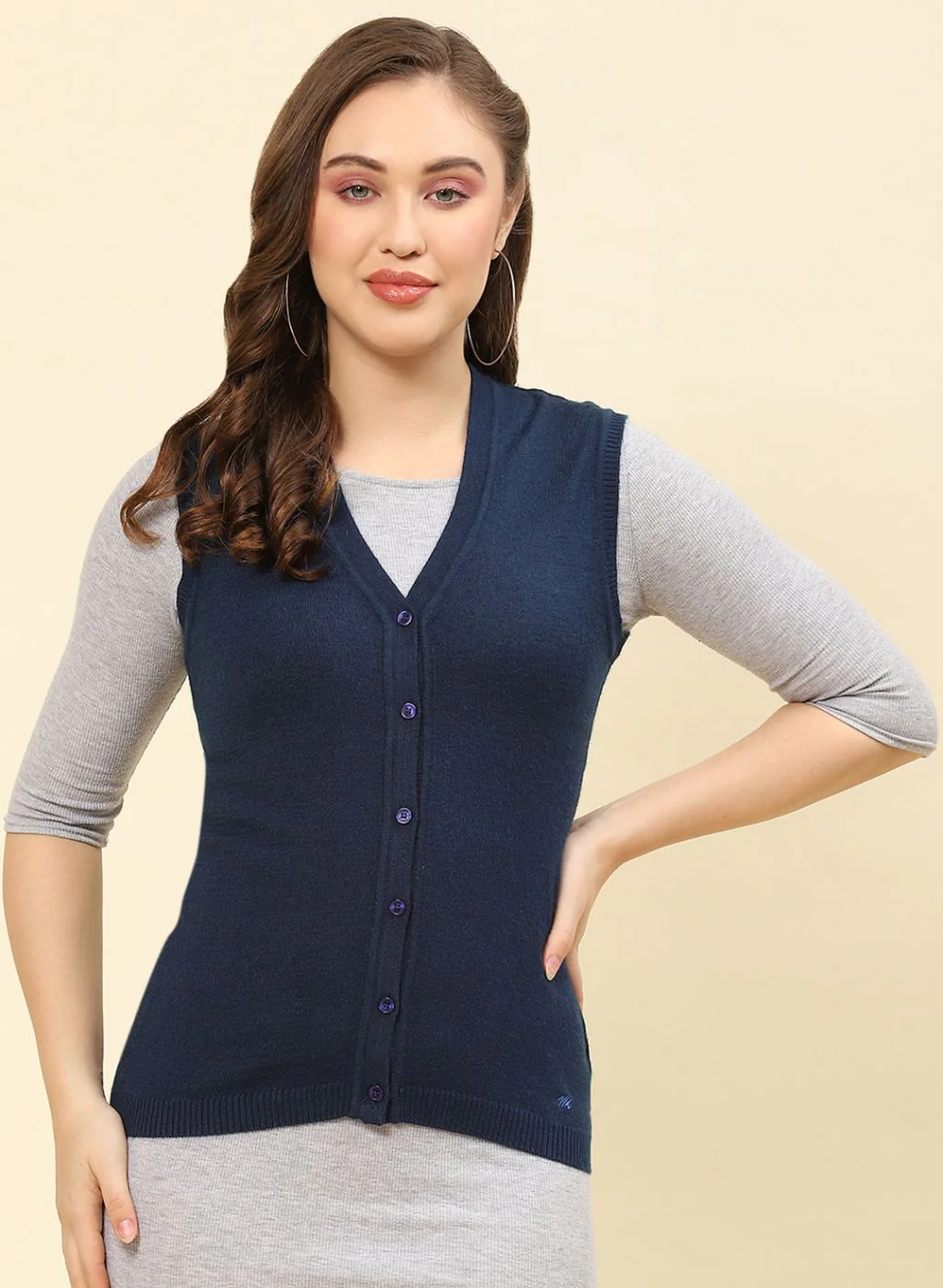Women Blue Solid Modal Nylone Cardigan - Image 2