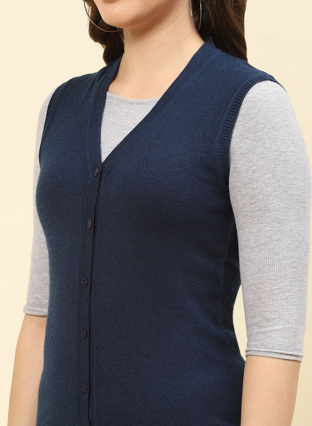 Women Blue Solid Modal Nylone Cardigan - Image 6