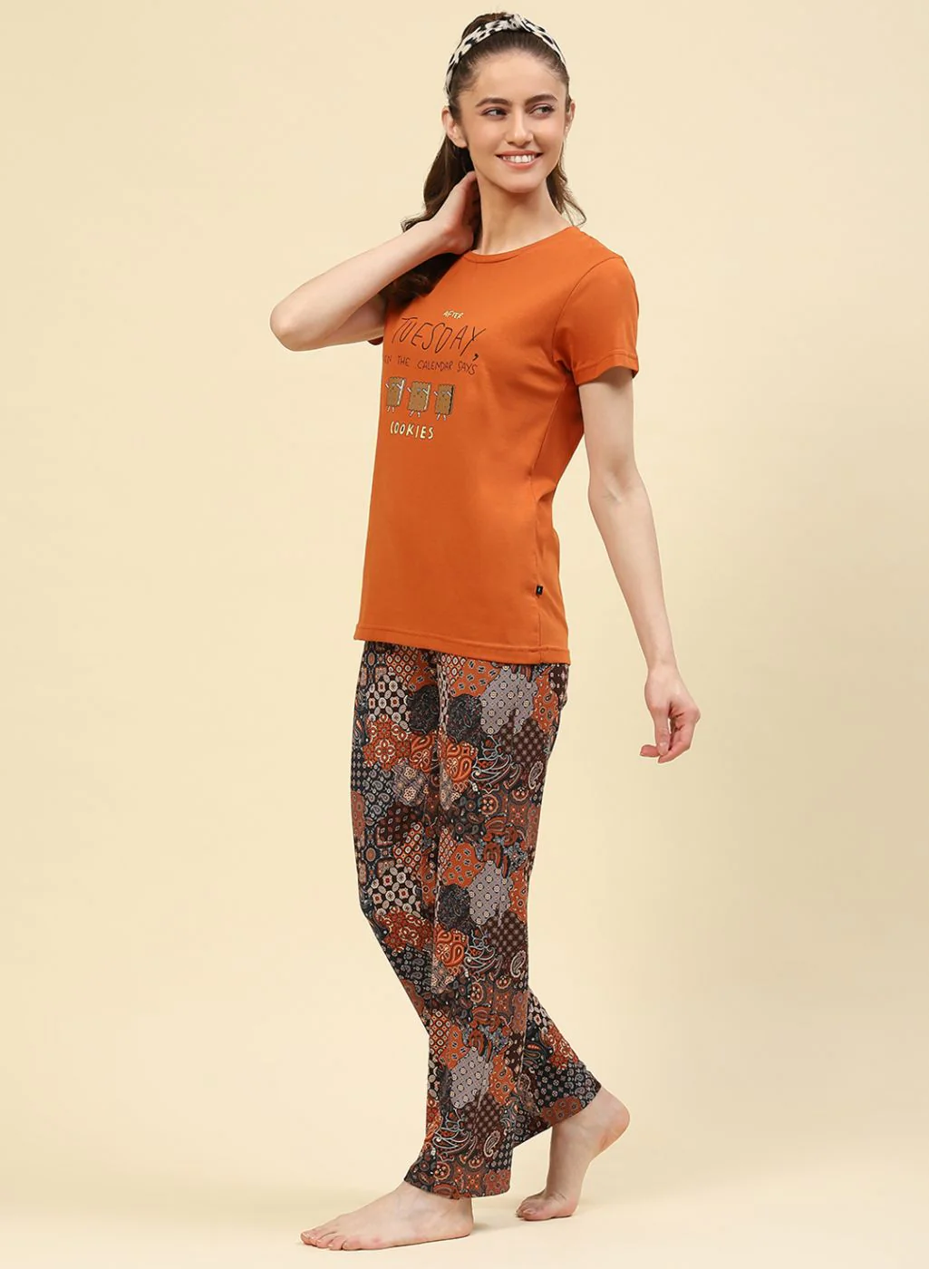 Women Brown Printed Lower Set - Image 2