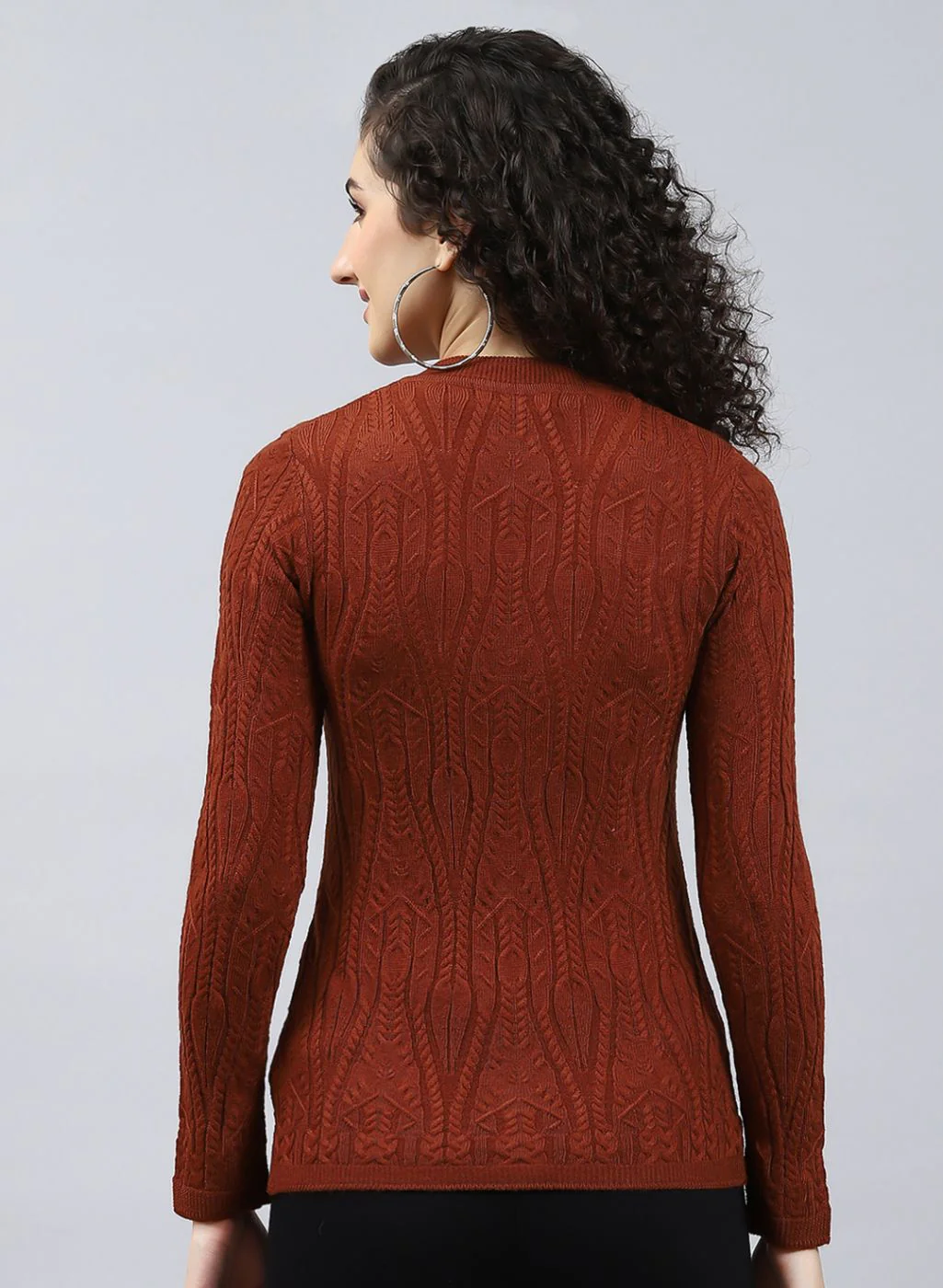 Women Brown Self Design Wool blend Cardigan - Image 5