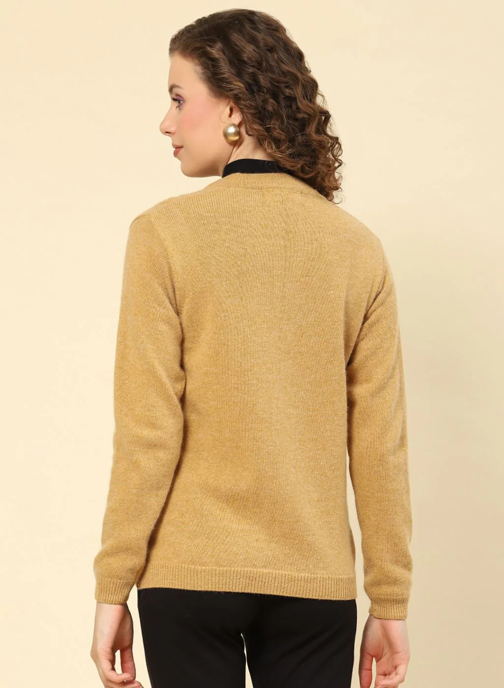 Women Brown Solid Lamb wool Cardigan - Image 5