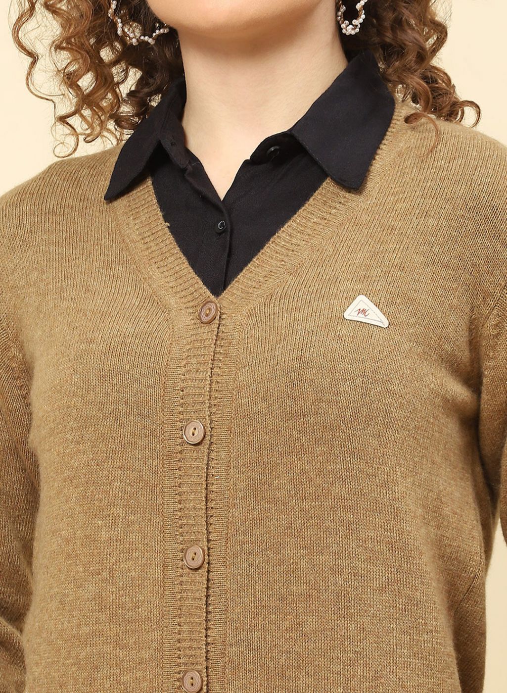 Women Brown Solid Lamb wool Cardigan - Image 4