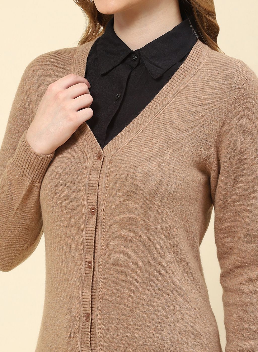 Women Brown Solid Lamb wool Cardigan - Image 6