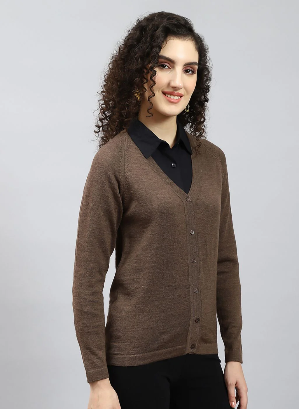 Women Brown Solid Pure wool Cardigan - Image 4