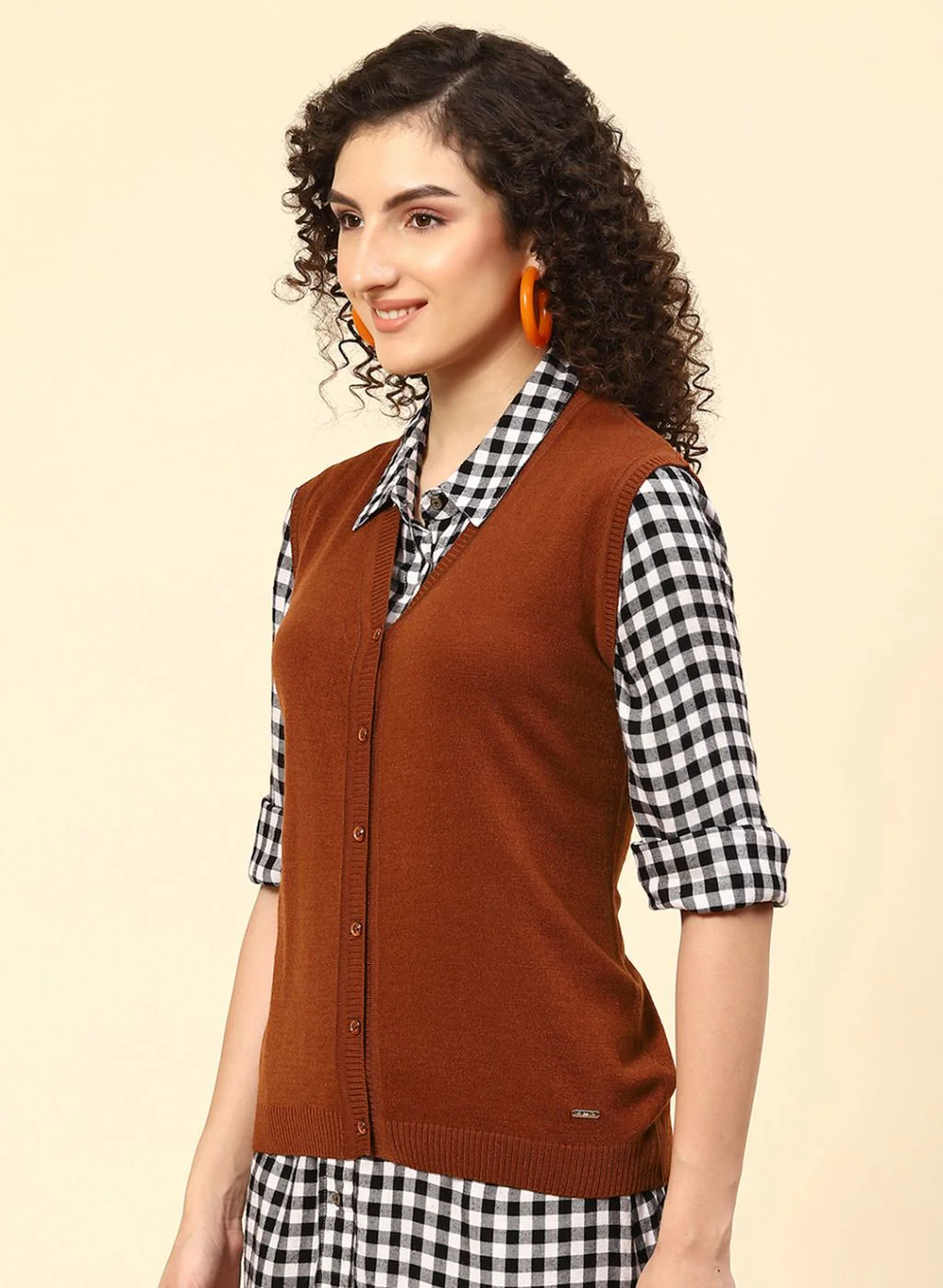 Women Brown Solid Wool blend Cardigan - Image 3