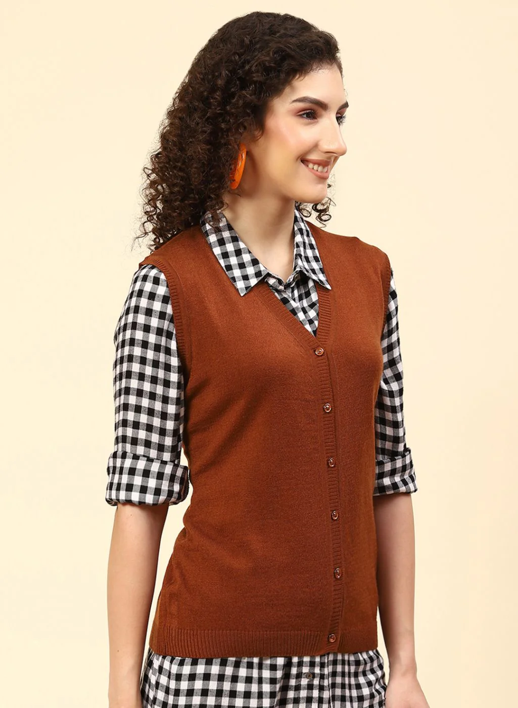 Women Brown Solid Wool blend Cardigan - Image 4