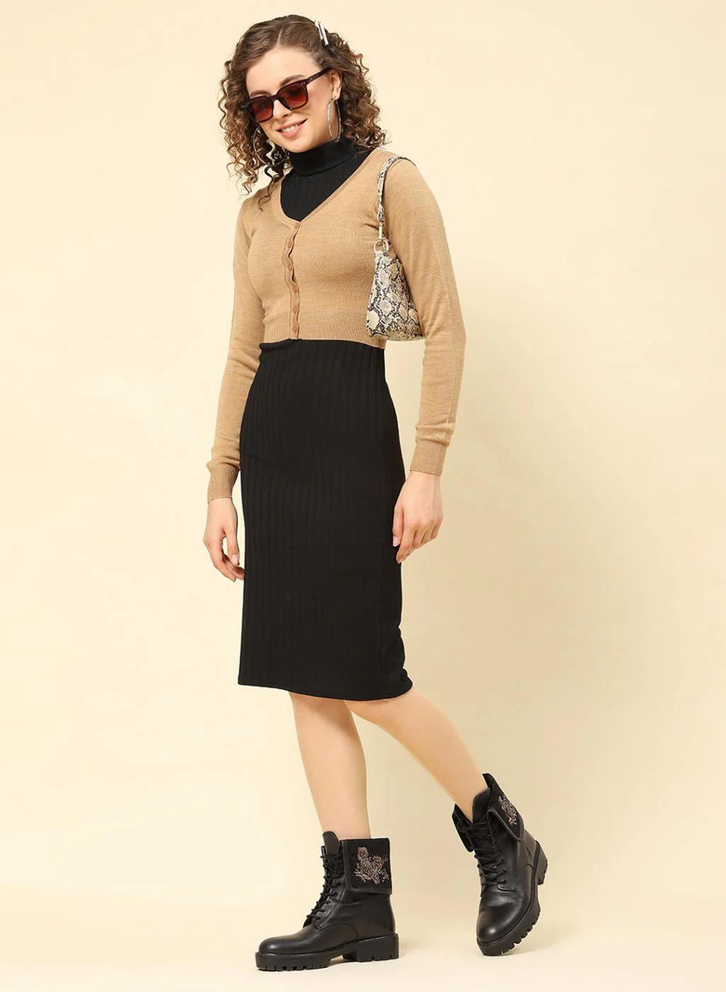 Women Camel Brown Solid Blend wool Blouse - Image 2