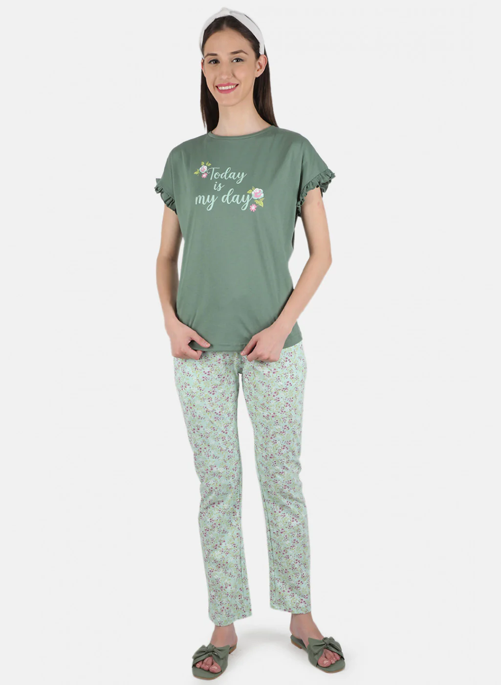 Women Green Printed Lower Set - Image 4