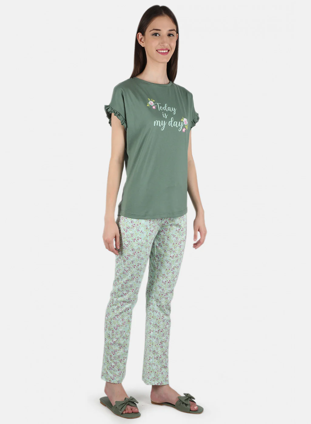 Women Green Printed Lower Set - Image 7