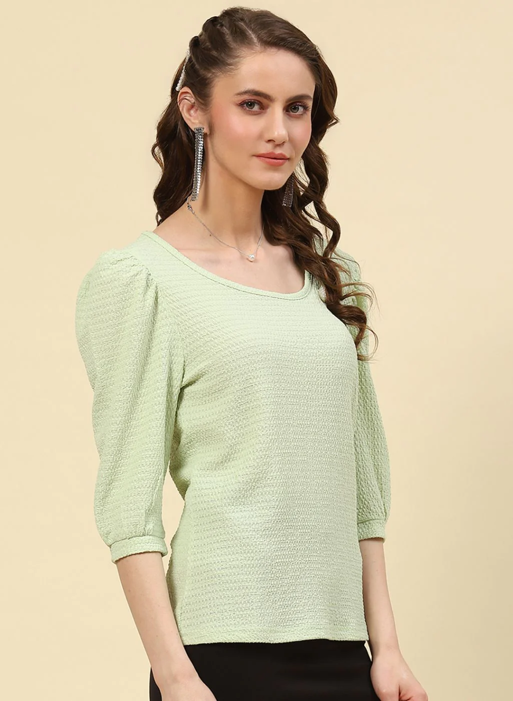 Women Green Printed Top - Image 4