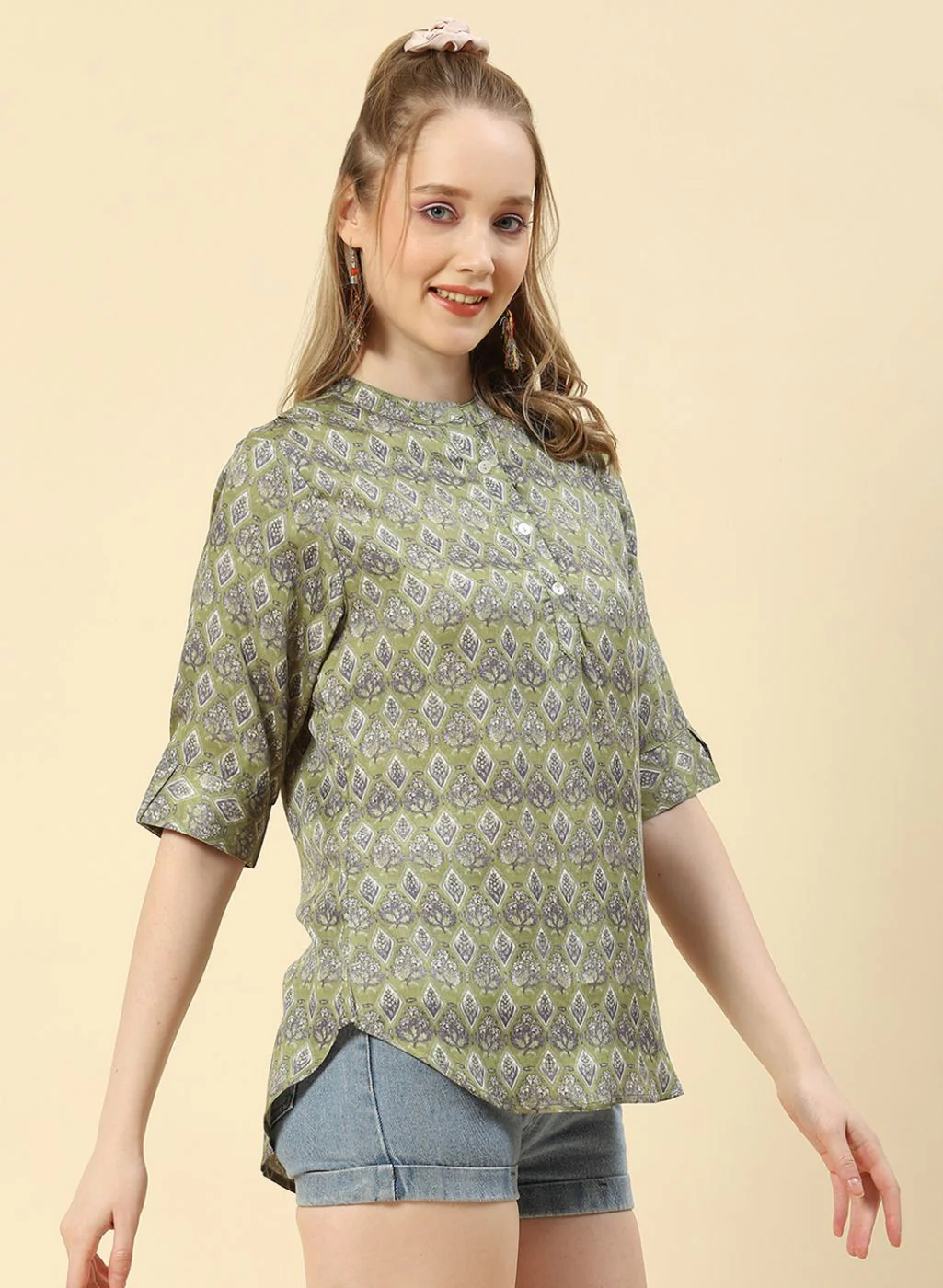 Women Green Printed Top - Image 4
