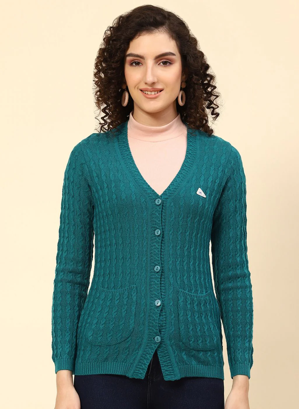 Women Green Self Design Wool blend Cardigan - Image 2