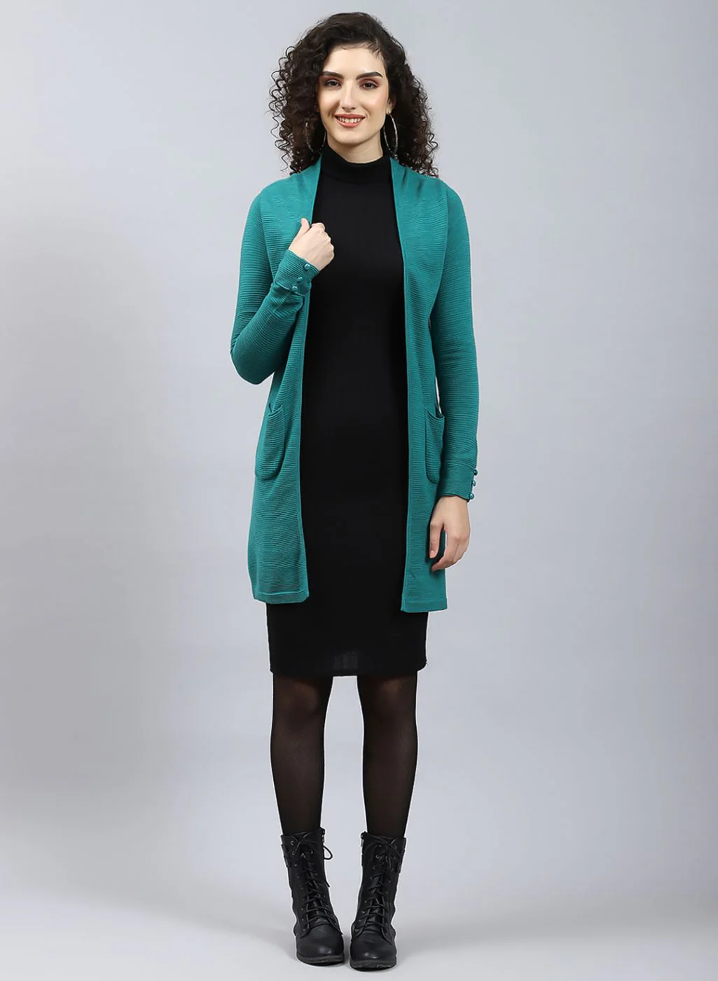Women Green Self Design Wool blend Cardigan - Image 2