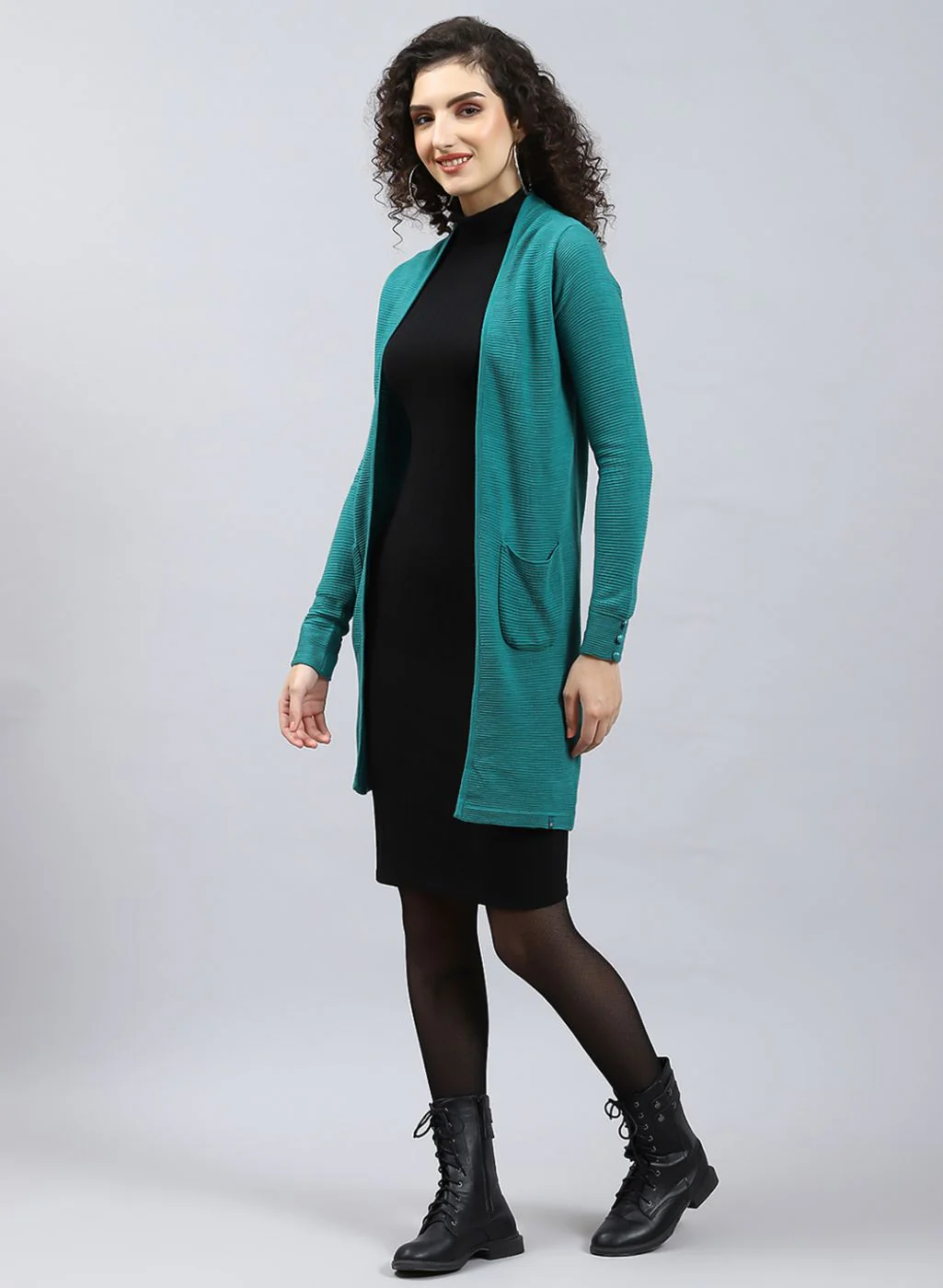 Women Green Self Design Wool blend Cardigan - Image 3