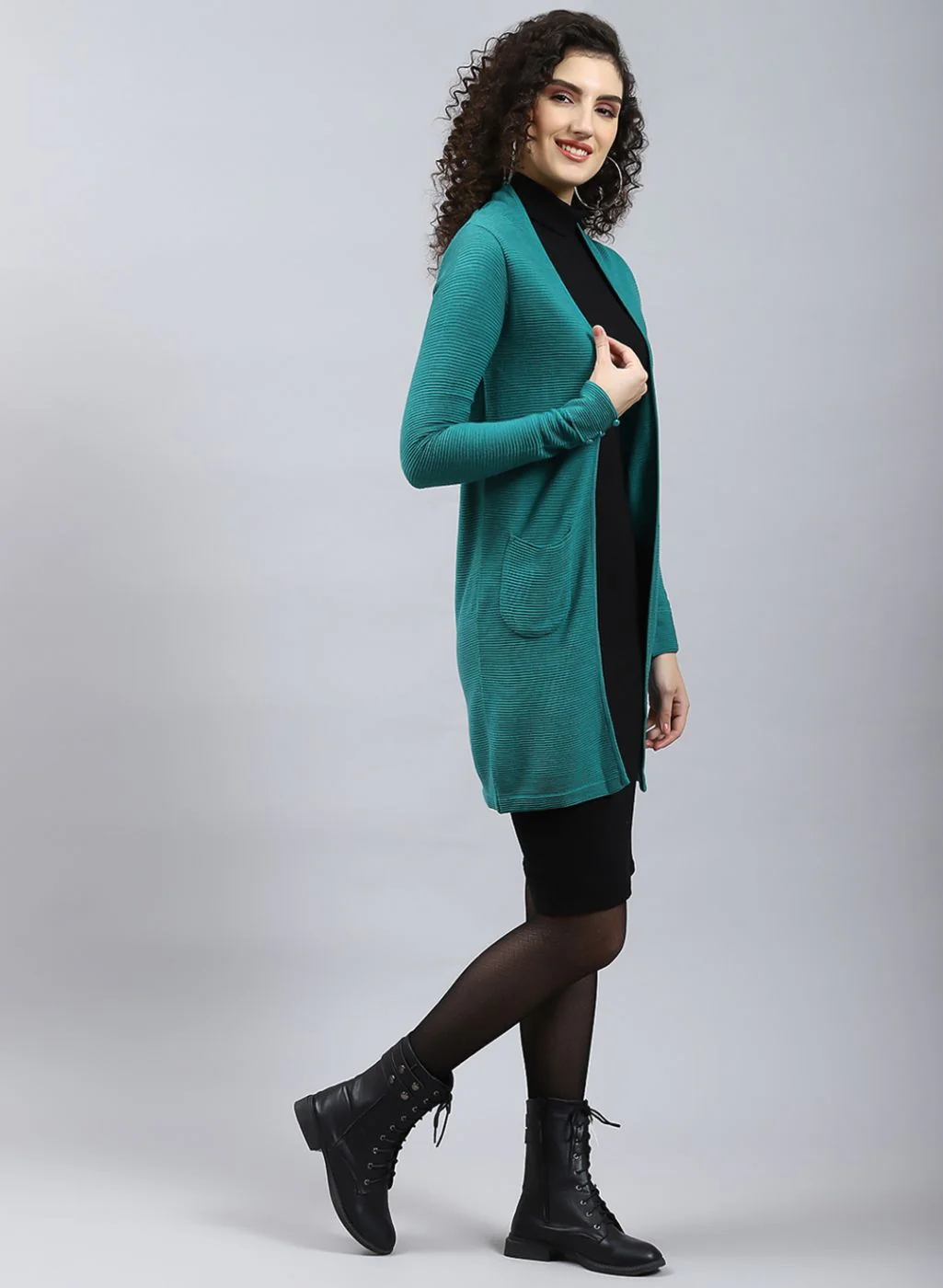 Women Green Self Design Wool blend Cardigan - Image 4