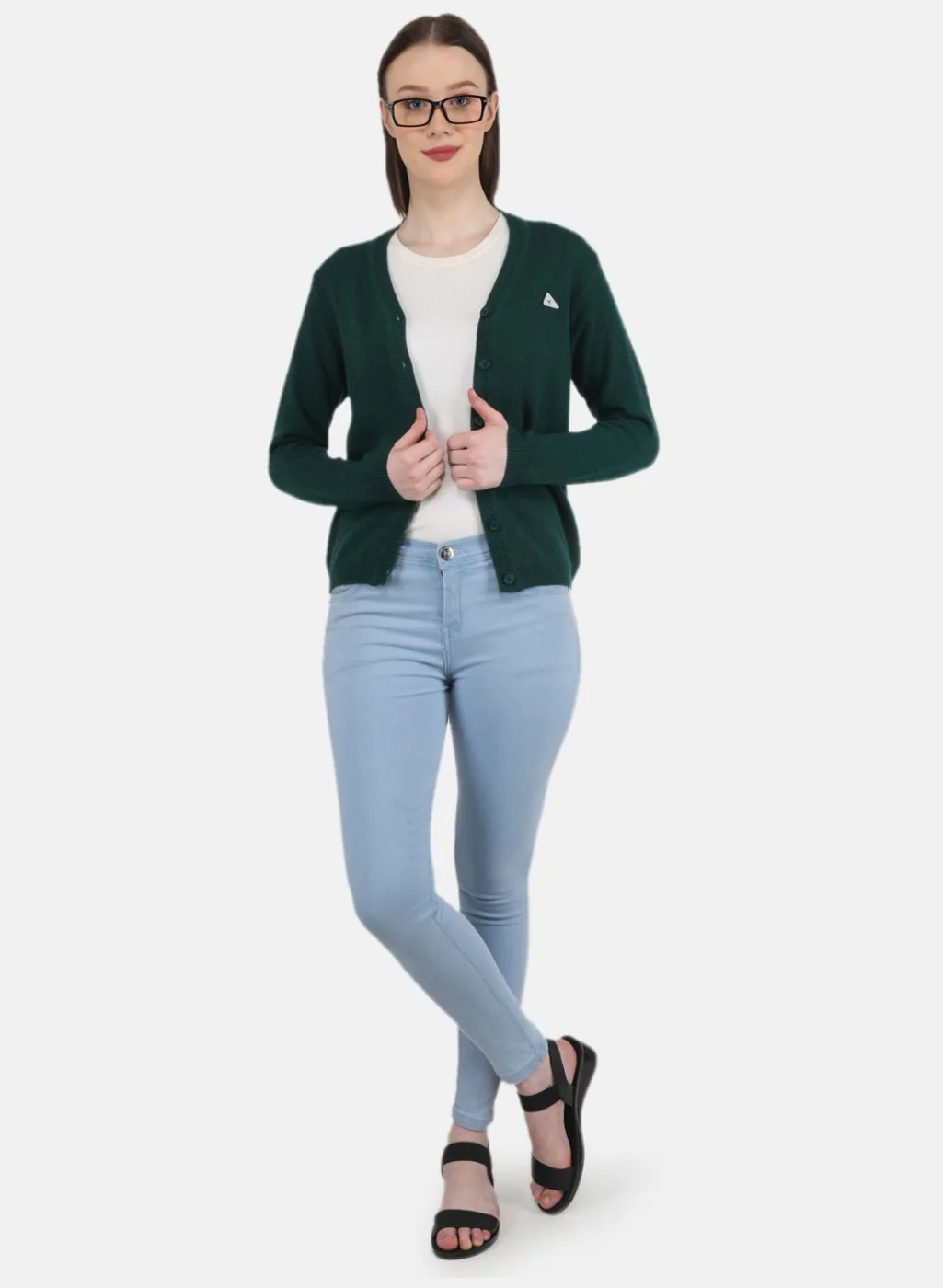 Women Green Solid Cardigan - Image 4