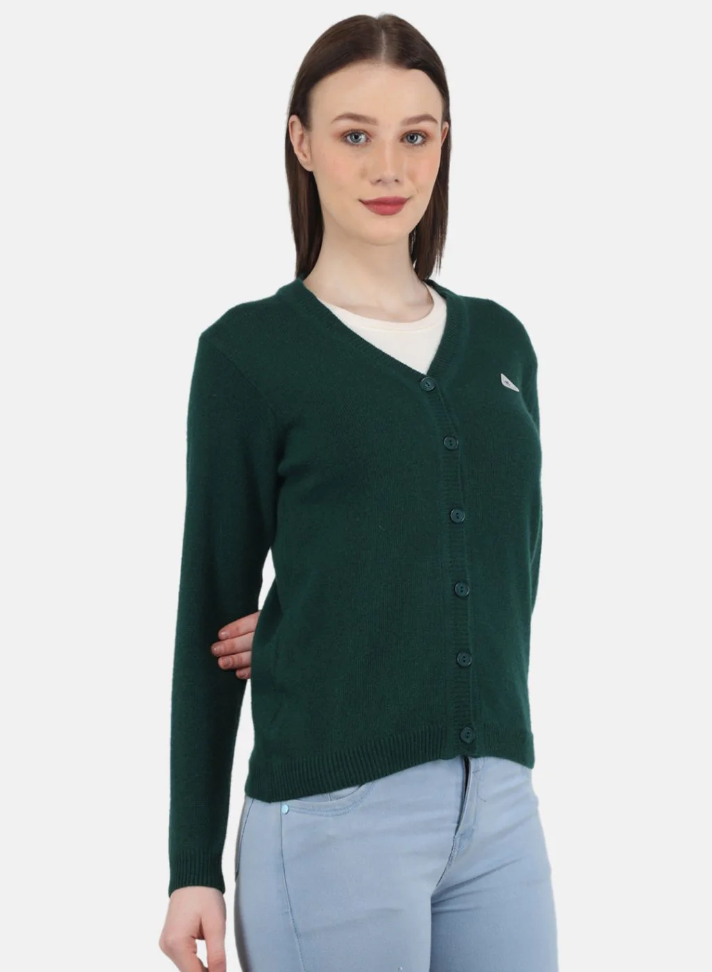 Women Green Solid Cardigan - Image 6
