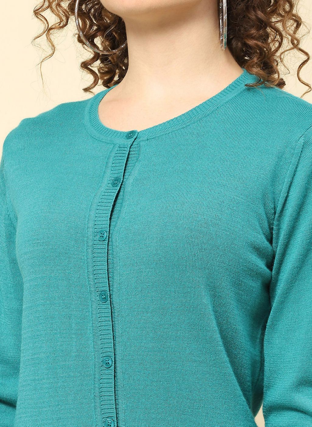 Women Green Solid Modal Nylone Cardigan - Image 6
