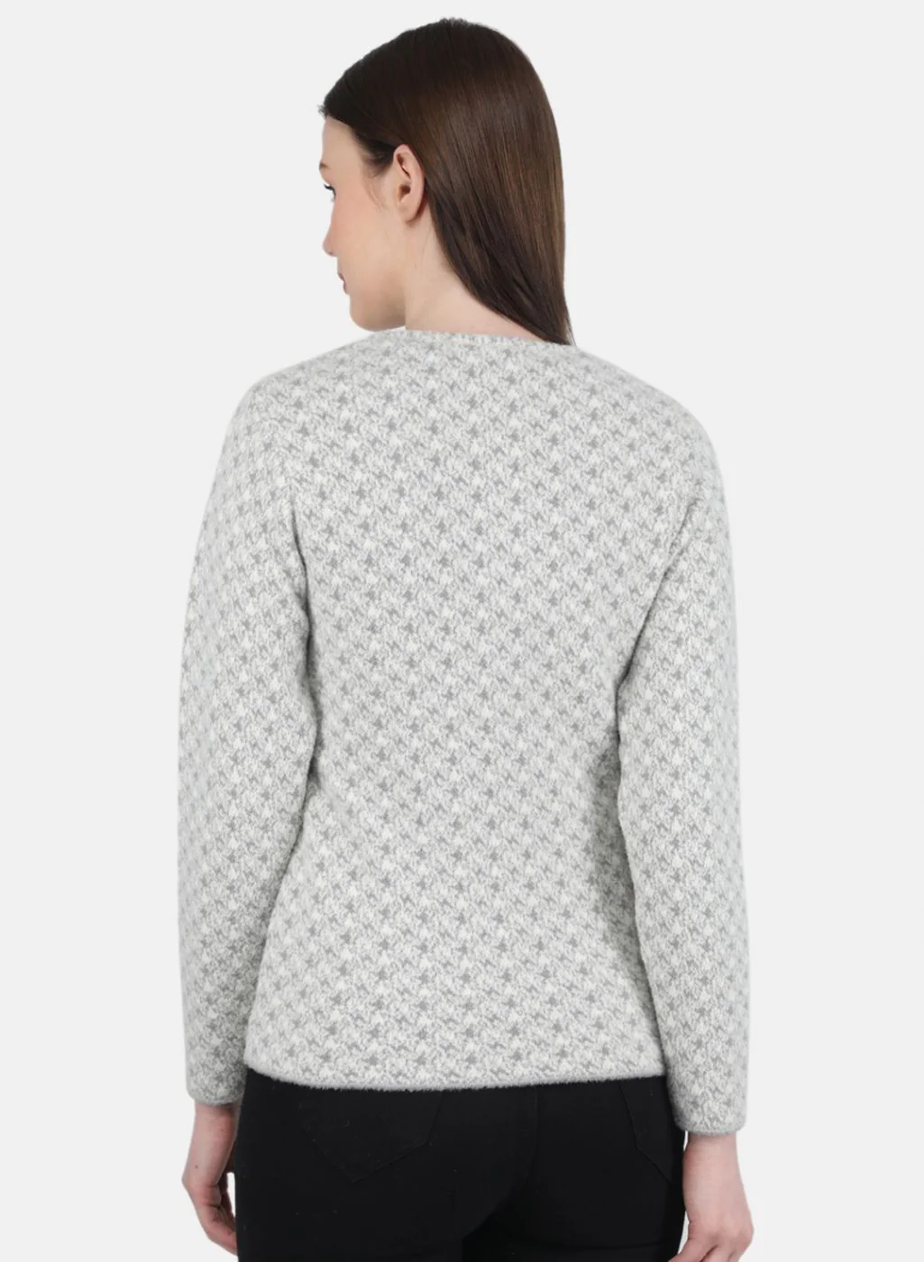 Women Grey Jaquard Cardigan - Image 3