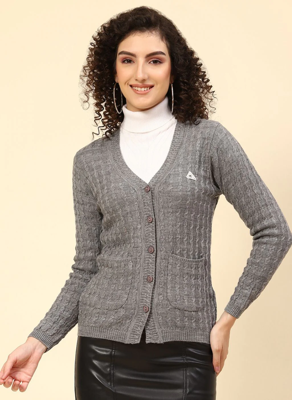 Women Grey Self Design Wool blend Cardigan - Image 2