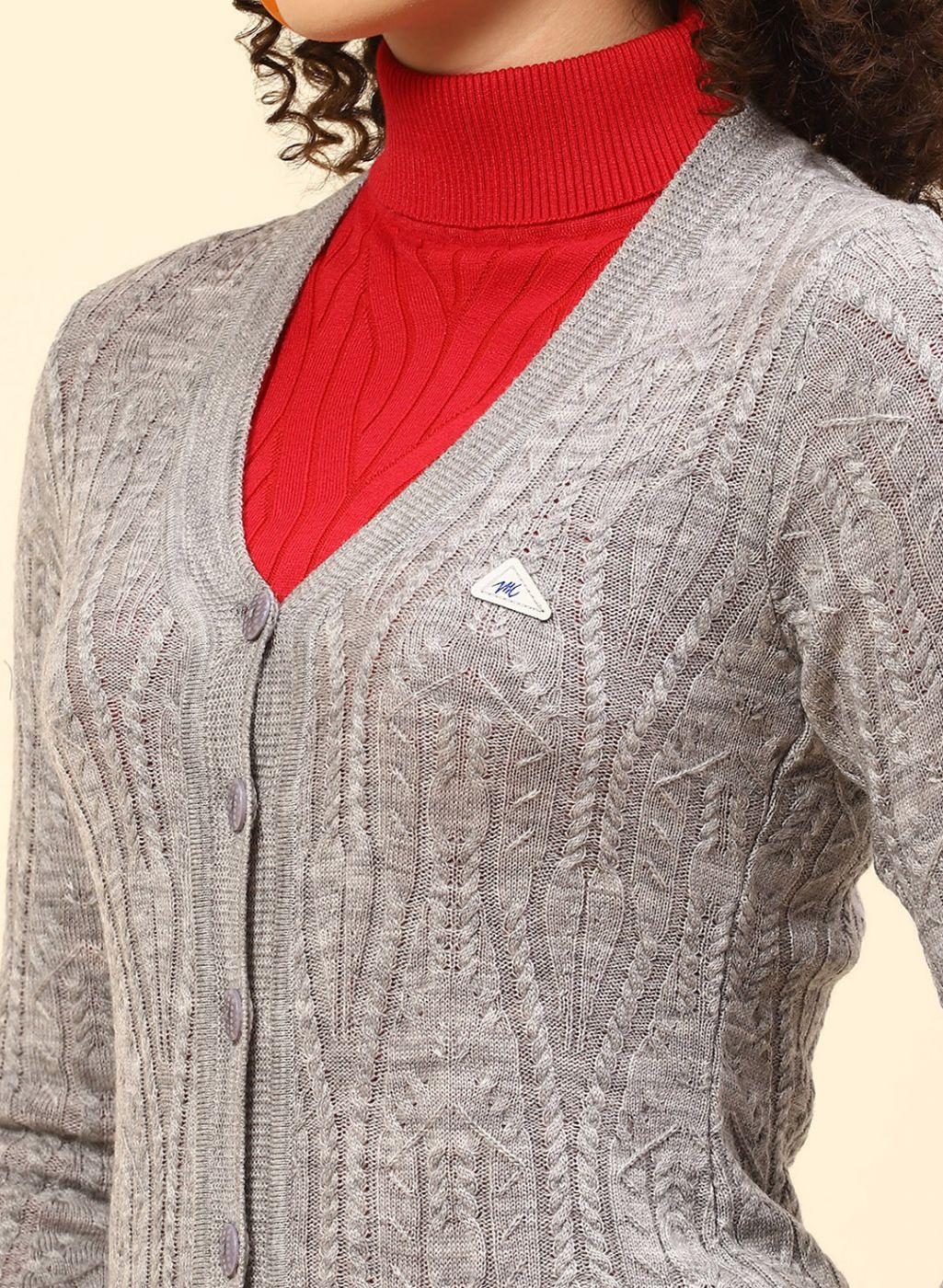 Women Grey Self Design Wool blend Cardigan - Image 6