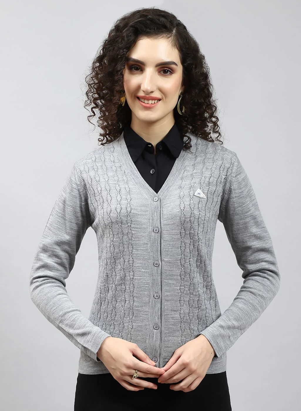 Women Grey Self Design Wool blend Cardigan - Image 2