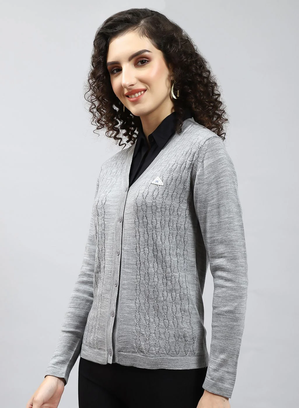 Women Grey Self Design Wool blend Cardigan - Image 3