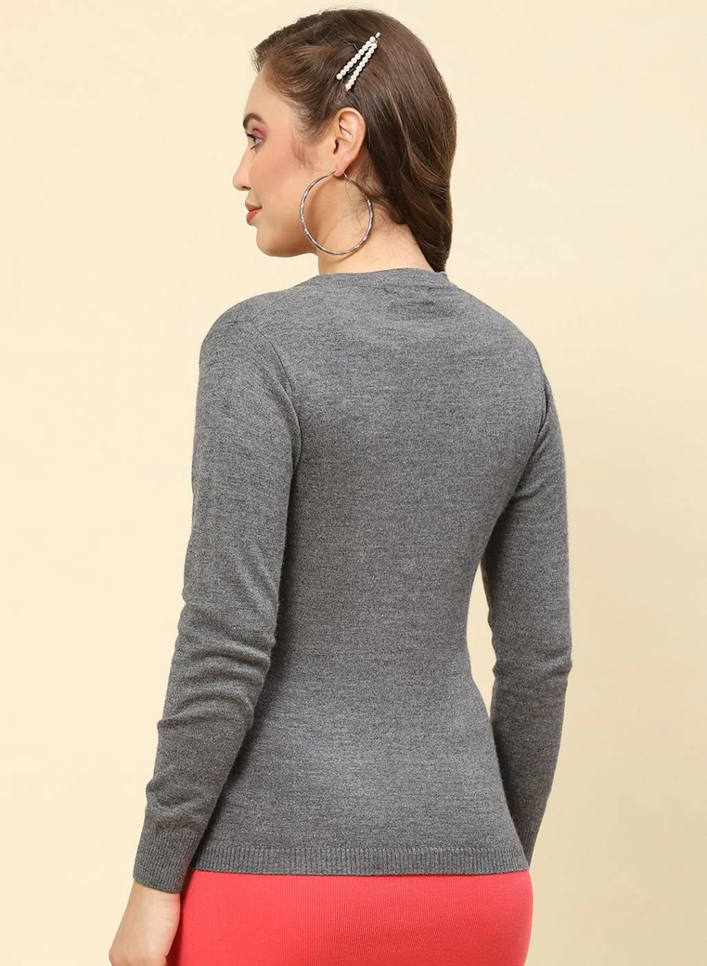 Women Grey Solid Modal Nylone Cardigan - Image 5