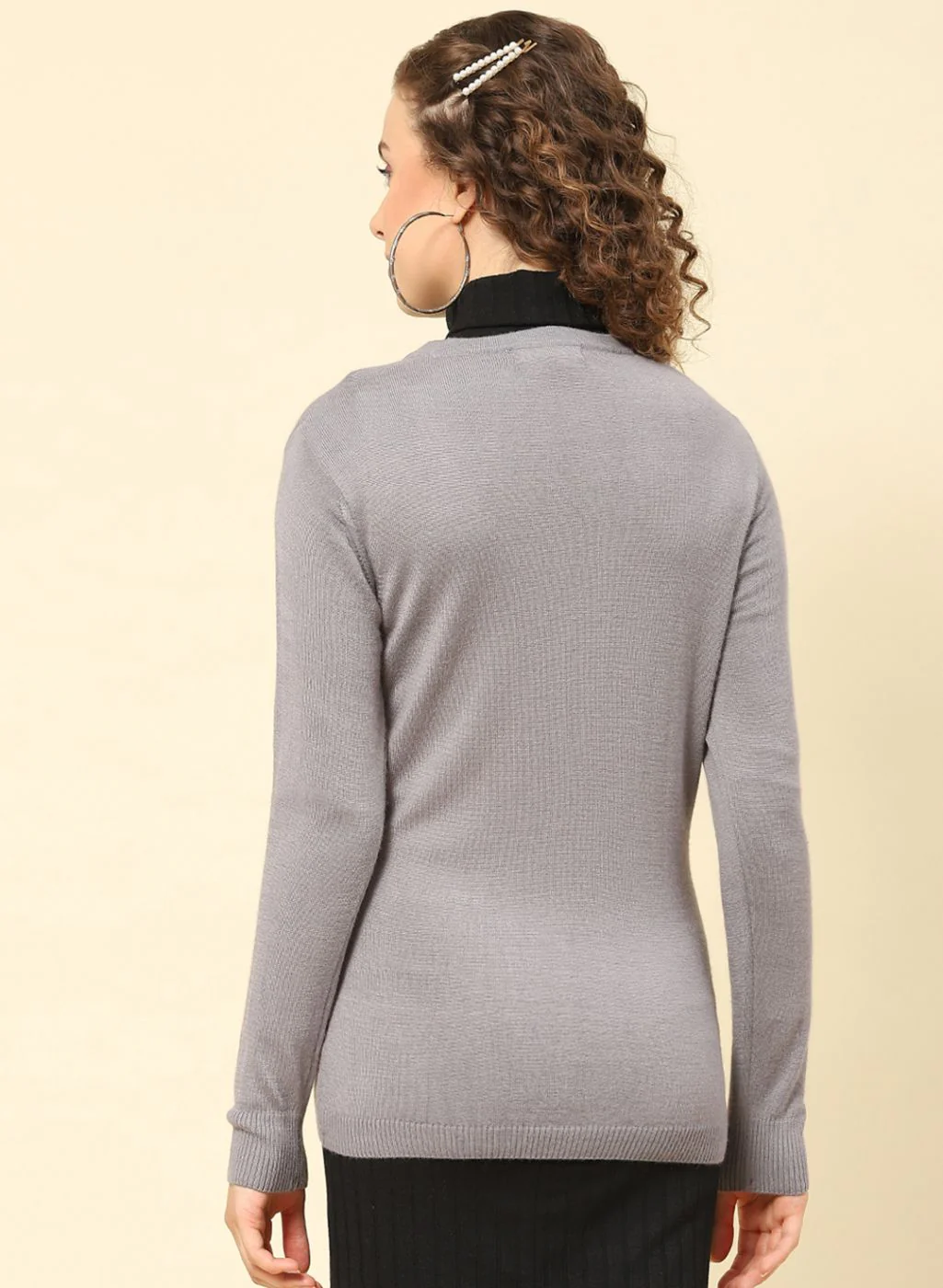 Women Grey Solid Modal Nylone Cardigan - Image 5