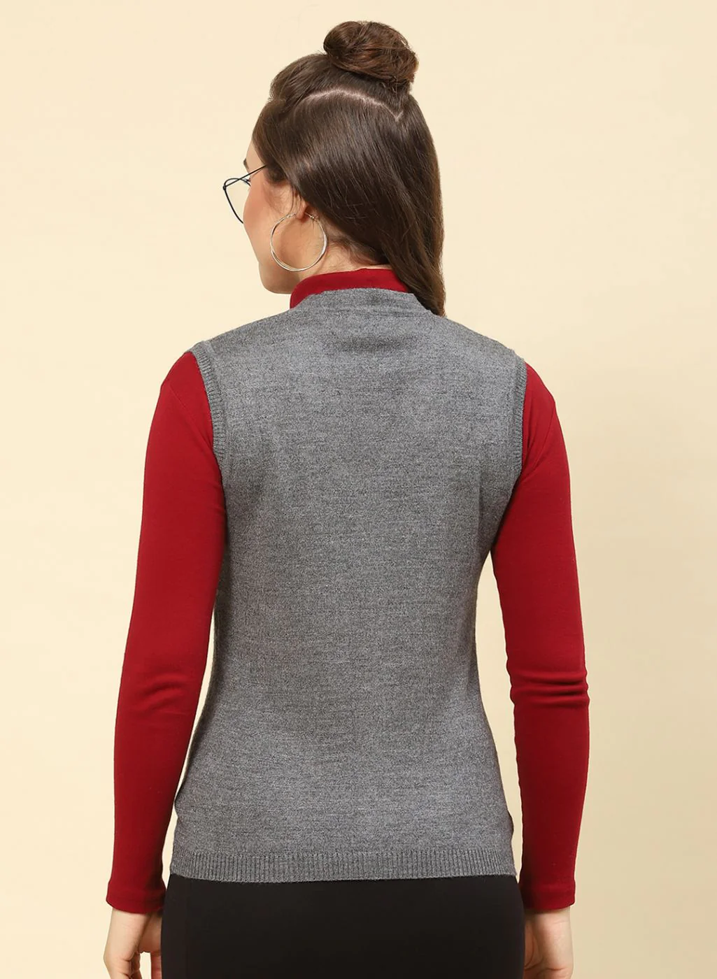 Women Grey Solid Modal Nylone Cardigan - Image 5